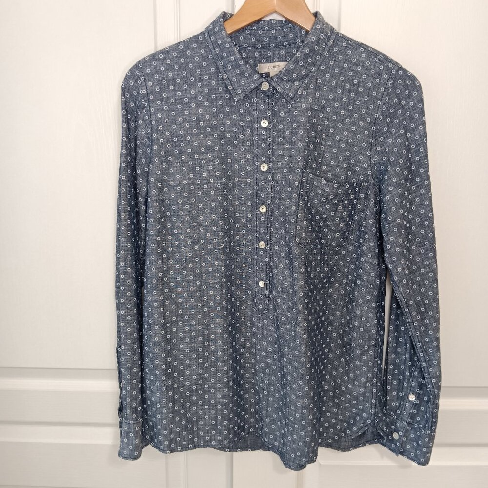 J. Crew Women's Blue Chambray Circle Print Popover Size 12